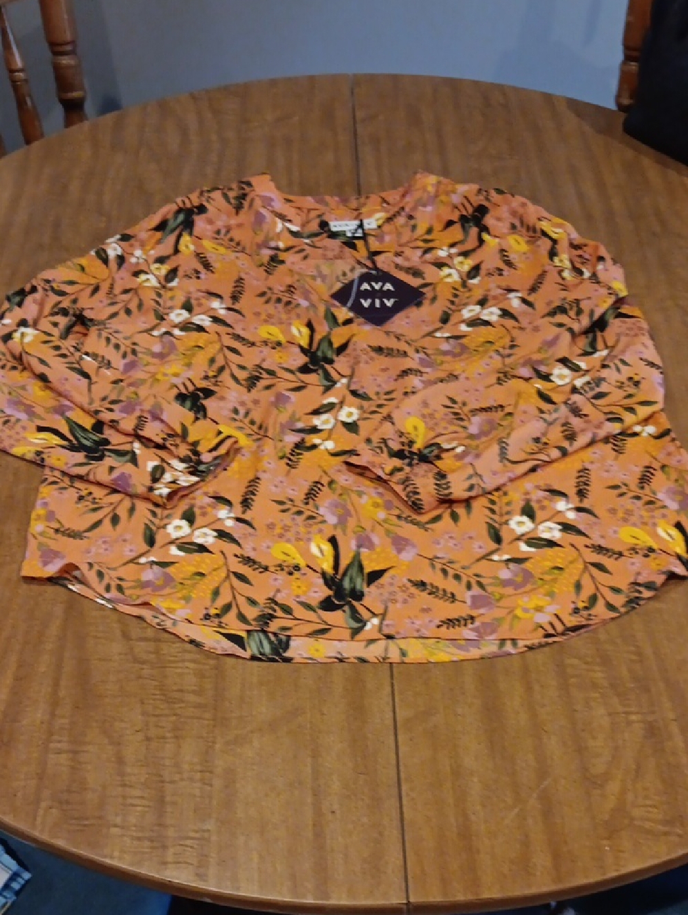 Ava & Viv Rust Floral Long-Sleeve Blouse with Yellow & Black Accents